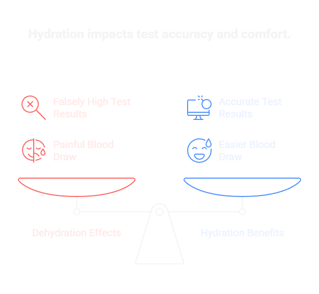 Hydration impacts test accuracy and comfort.